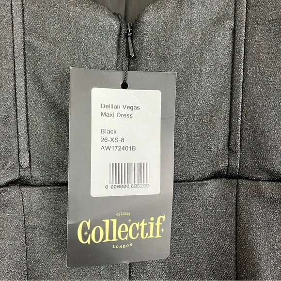 SOLD Collectif Black Glitter Maxi Prom Dress - Leather Look Mermaid Gown XS - Picture 15 of 16